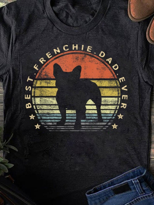 Men's Graphic T-Shirt Best Frenchie Dad Ever Retro Sunset With French Bulldog Silhouette