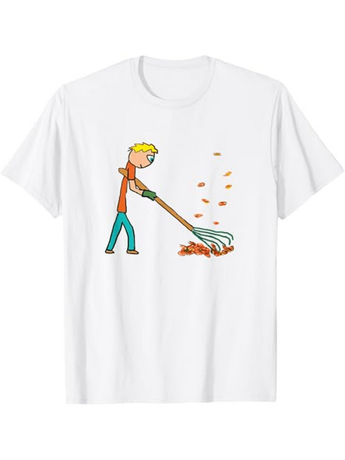 Men's Graphic T-Shirt Autumn Leaves Swept Into Piles By Cartoon Character