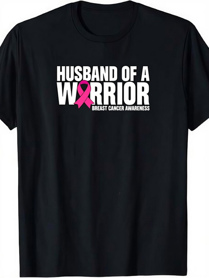 Men's Graphic T-Shirt Husband Of A Warrior Pink Ribbon Symbol Breast Cancer Awareness