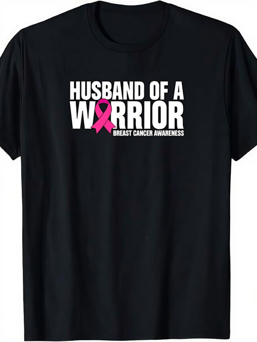 Men's Graphic T-Shirt Husband Of A Warrior Pink Ribbon Symbol Breast Cancer Awareness