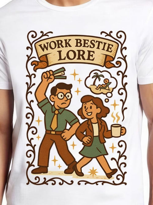Men's Graphic T-Shirt Work Bestie Lore Office Fun Adventure With Coffee And Dreaming Workers