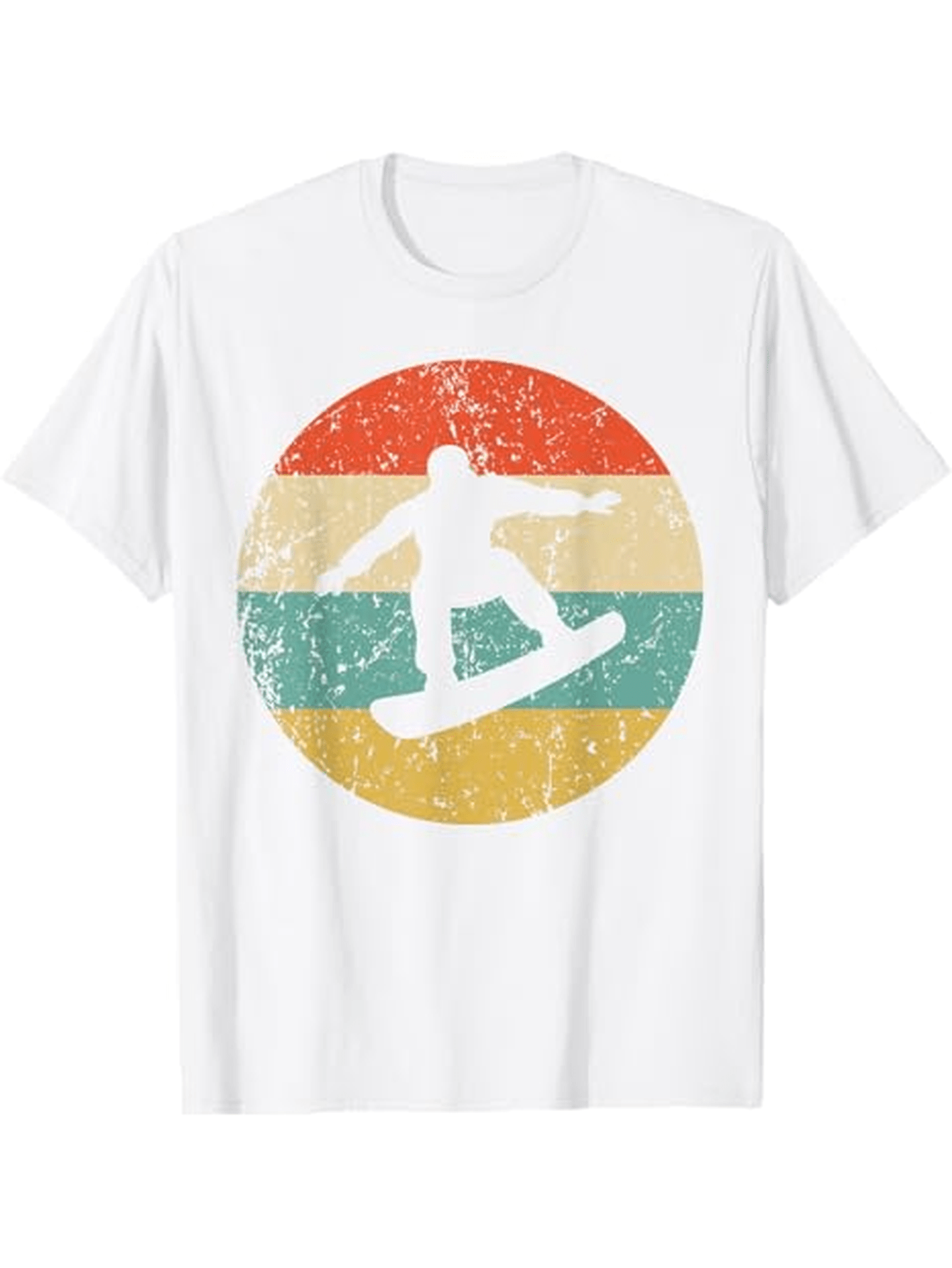 Men's Graphic T-Shirt Retro Sunset Stripes Behind Grunge Silhouette Of Snowboarder