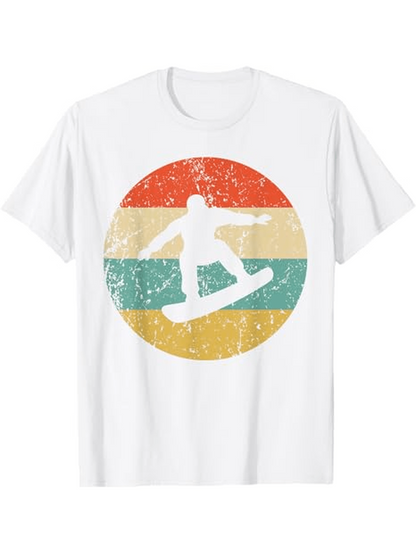 Men's Graphic T-Shirt Retro Sunset Stripes Behind Grunge Silhouette Of Snowboarder