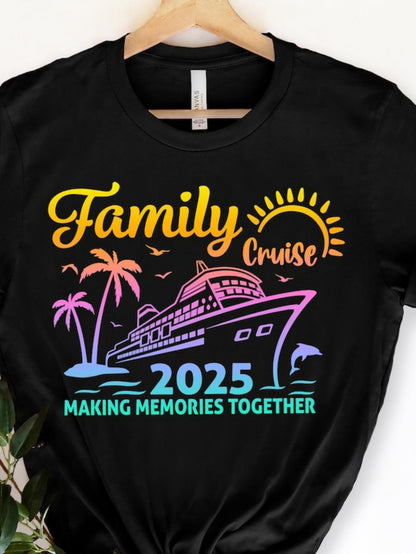 Men's Graphic T-Shirt Family Cruise 2025 Making Memories Together Vibrant Sunset Palms Ocean And Cruise Ship