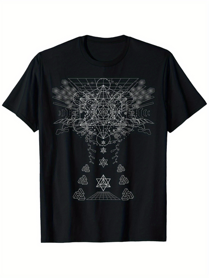 Men's Graphic T-Shirt Fractal Geometric Mandala With Sacred Line Art Pattern Star