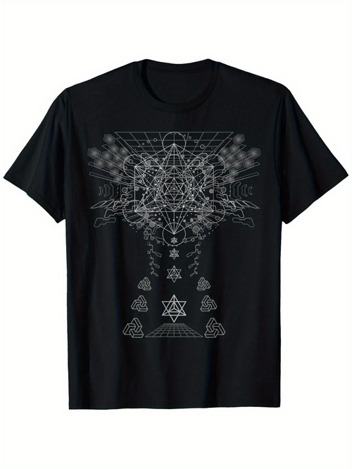 Men's Graphic T-Shirt Fractal Geometric Mandala With Sacred Line Art Pattern Star