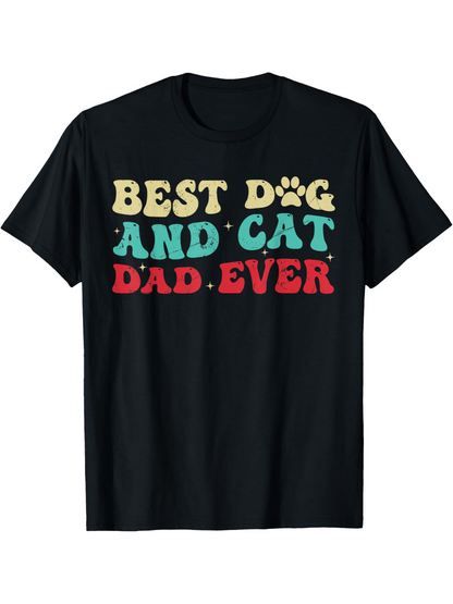 Men's Graphic T-Shirt Best Dog And Cat Dad Ever Colorful Playful Text With Paw Print Statement