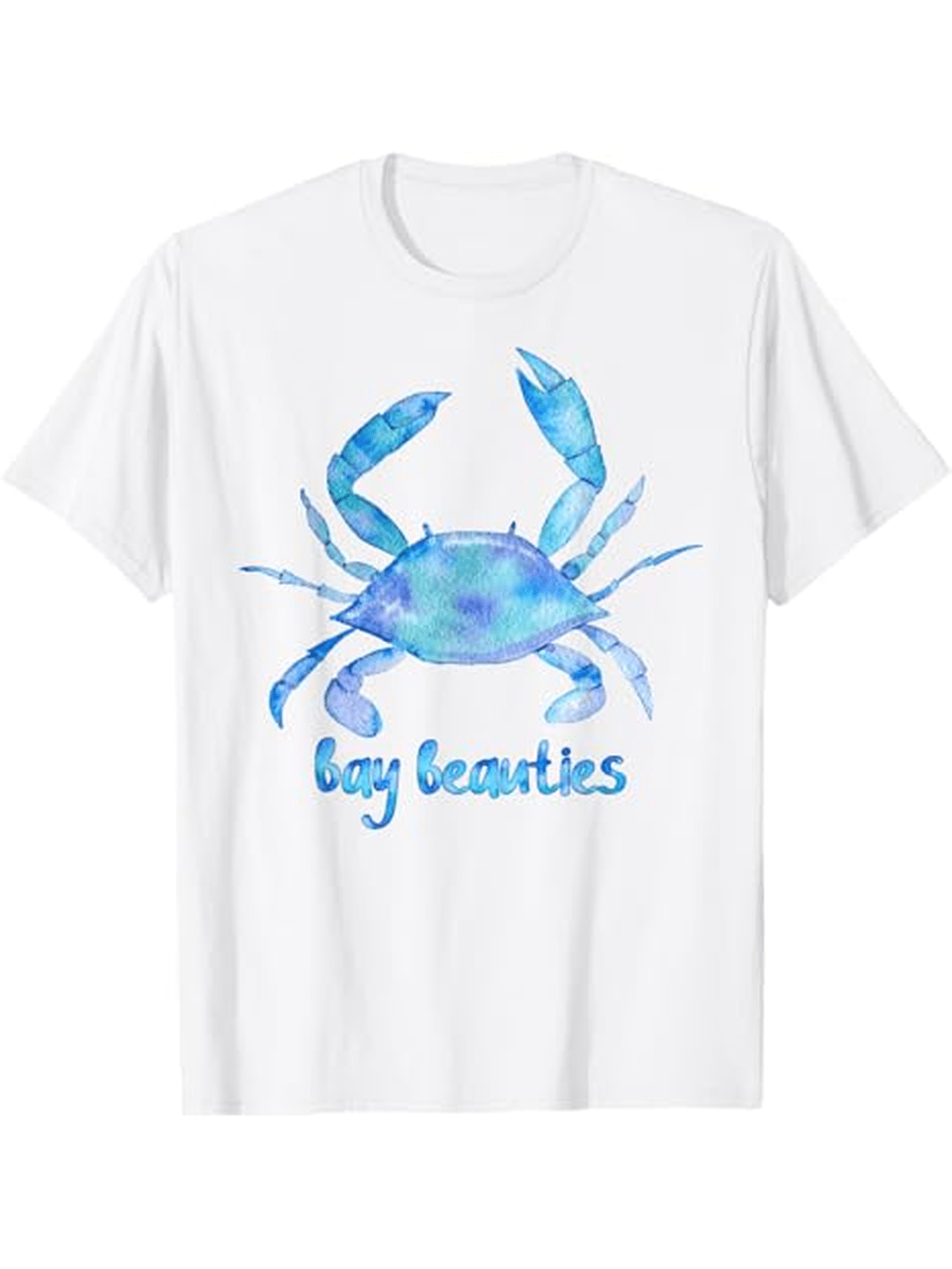 Men's Graphic T-Shirt Bay Beauties Blue Watercolor With Flowing Oceanic Accents Featuring Vibrant Crab