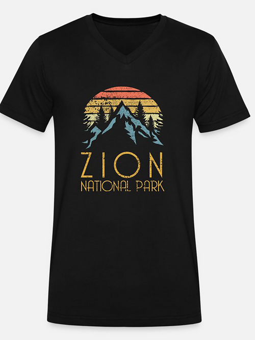 Men's Graphic T-Shirt Retro Sunset With Mountains And Pine Trees Zion National Park