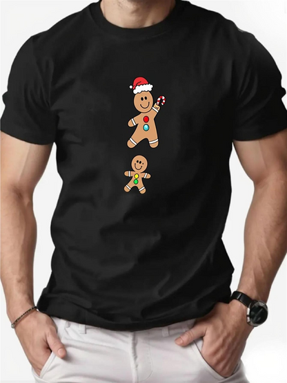 Men's Graphic T-Shirt Playful Holiday Scene With Smiling Cookies And Festive Candy Gingerbread