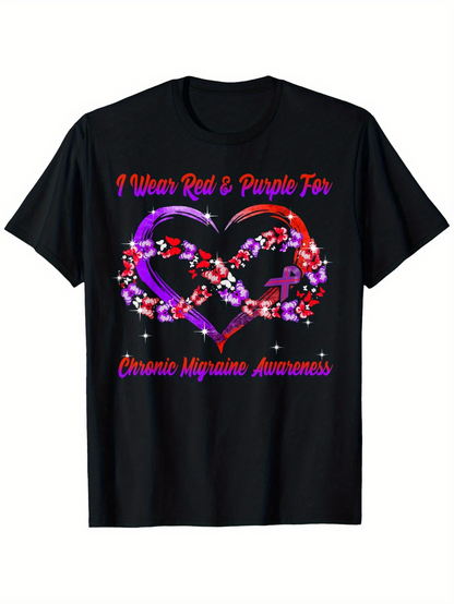 Men's Graphic T-Shirt I Wear Red And Purple For Shining Glitter Infinity Ribbon Chronic Migraine Awareness