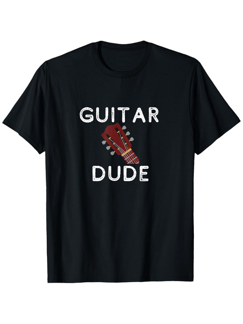Men's Graphic T-Shirt Guitar Dude With Bold Letters And Wooden Headstock Guitar