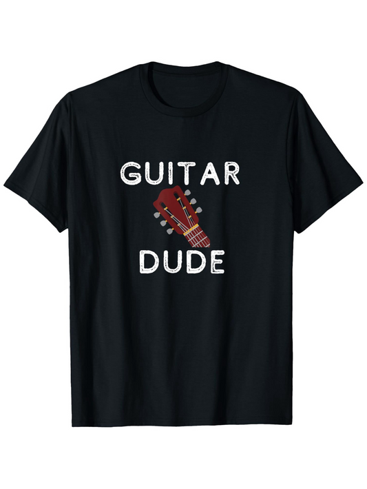 Men's Graphic T-Shirt Guitar Dude With Bold Letters And Wooden Headstock Guitar