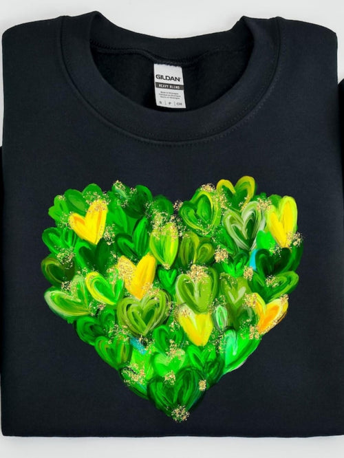 Men's Graphic T-Shirt Vivid Green And Yellow Brushstroke Heart Pattern On Black Shirt Heart