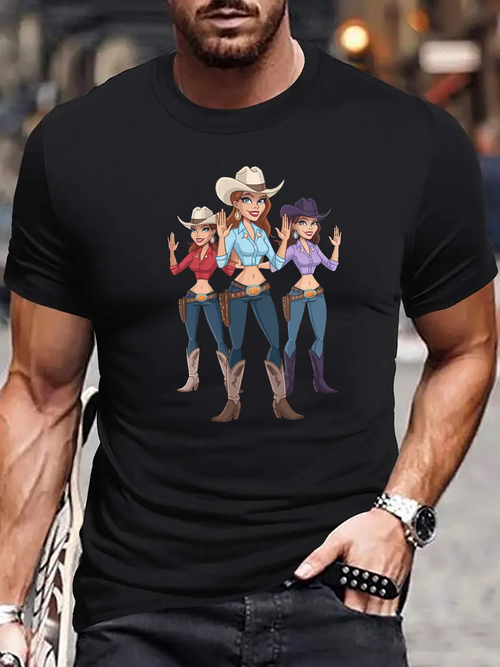Men's Graphic T-Shirt Three Confident Women Wearing Cowboy Hats And Boots Standing Together