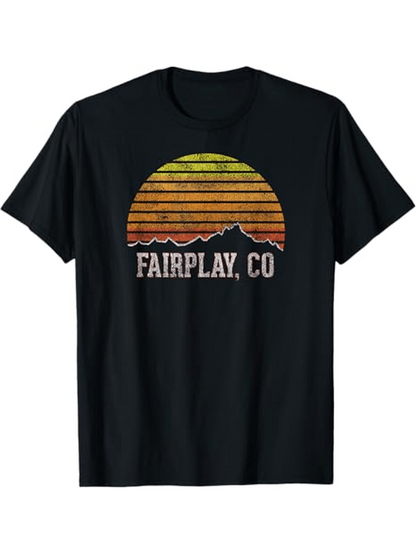 Men's Graphic T-Shirt Fairplay CO Retro Sunset Stripes With Mountain Silhouette Shirt
