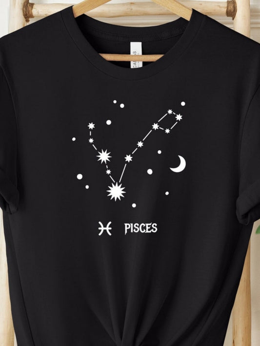 Men's Graphic T-Shirt Pisces Celestial Constellation With Stars And Crescent Moon Design