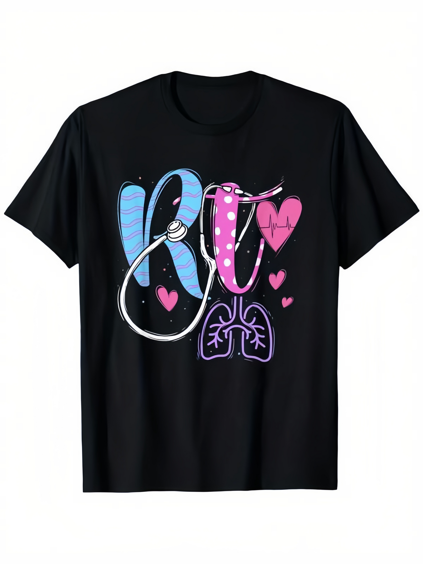 Men's Graphic T-Shirt Stethoscope With Blue Pink Hearts And Lungs Illustration