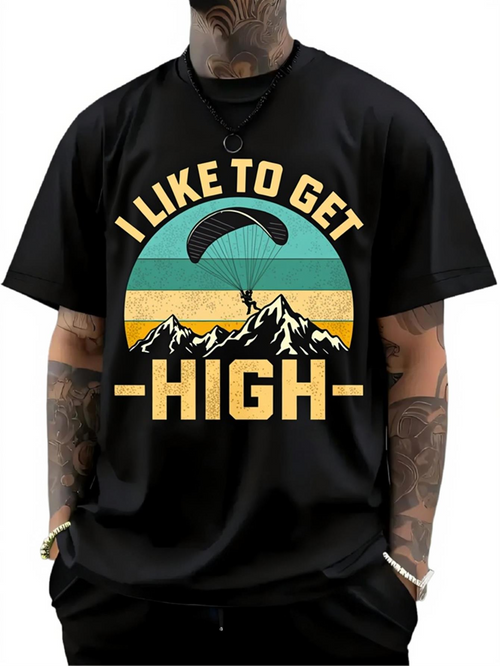 Men's Graphic T-Shirt I Like To Get High Paraglider Above Colorful Sunset Mountain Peaks