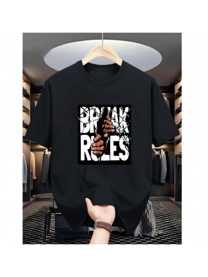 Men's Graphic T-Shirt Break Rules Hands Breaking Chains In Graphic Block Letter Art
