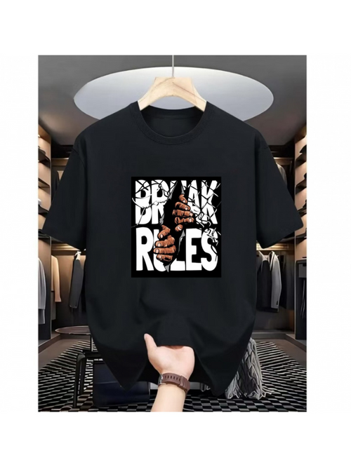 Men's Graphic T-Shirt Break Rules Hands Breaking Chains In Graphic Block Letter Art