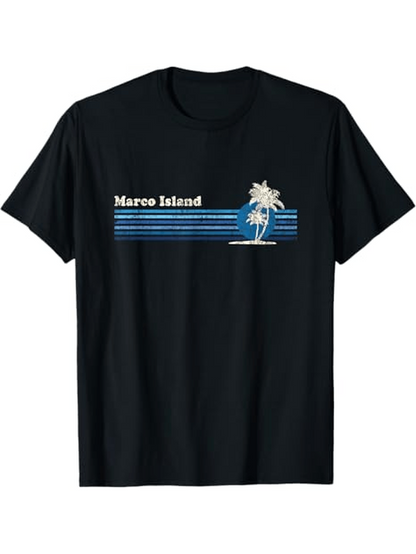 Men's Graphic T-Shirt Marco Island Blue Horizontal Lines With Palm Tree Graphic