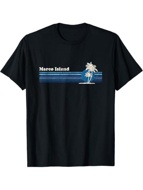 Men's Graphic T-Shirt Marco Island Blue Horizontal Lines With Palm Tree Graphic