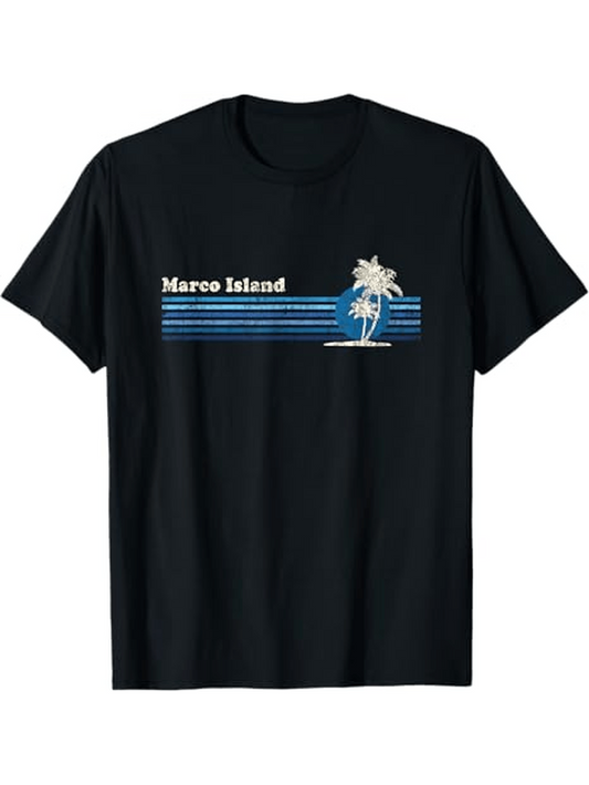 Men's Graphic T-Shirt Marco Island Blue Horizontal Lines With Palm Tree Graphic