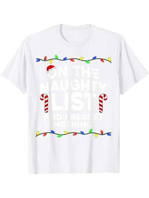 Men's Graphic T-Shirt On The Naughty List With Candy Canes And Christmas Lights