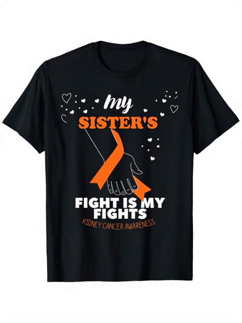 Men's Graphic T-Shirt My Sisters Fight Is My Fight With Orange Awareness Ribbon And Linked Hands