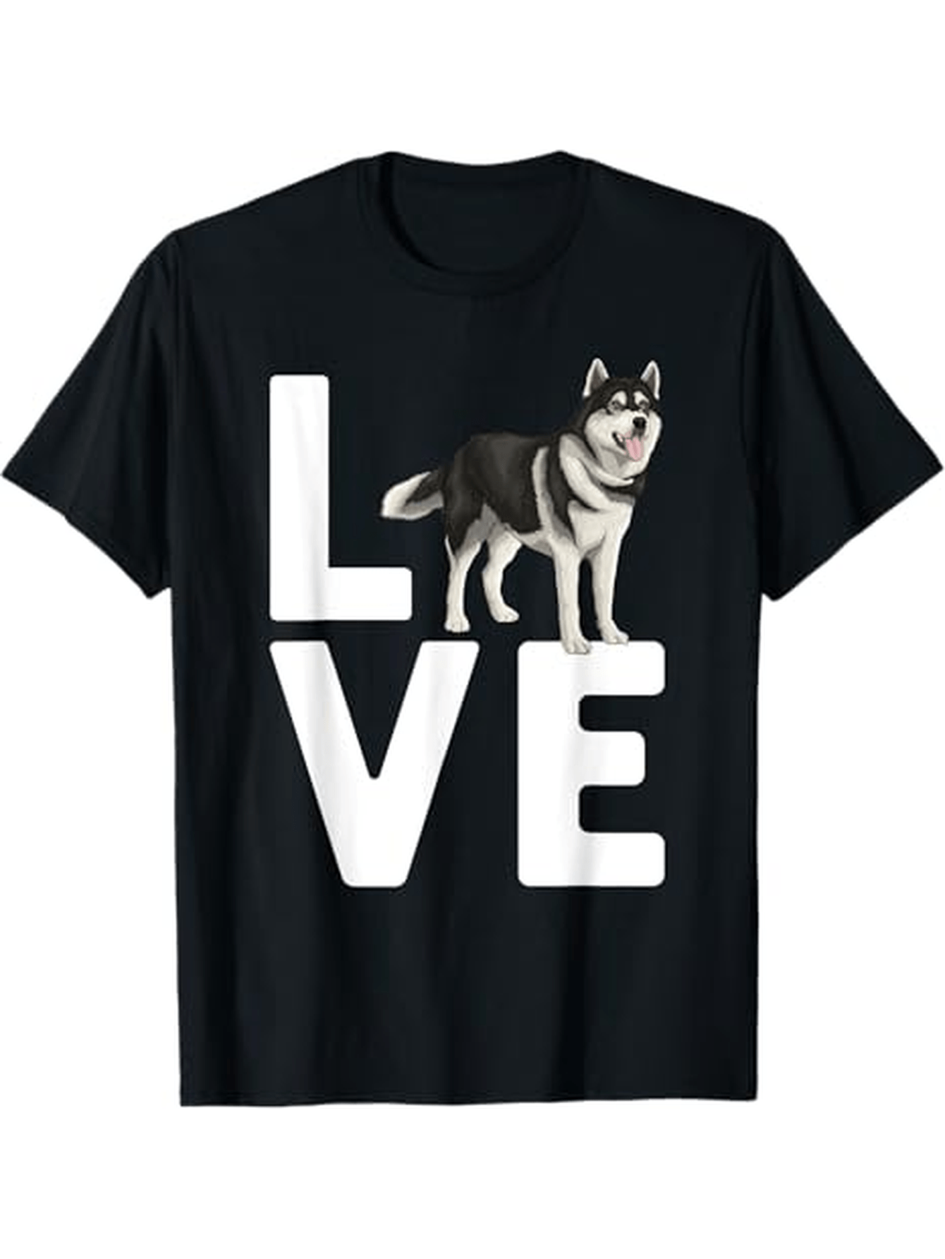 Men's Graphic T-Shirt Love Large Bold Letters With Husky Dog Standing Proudly