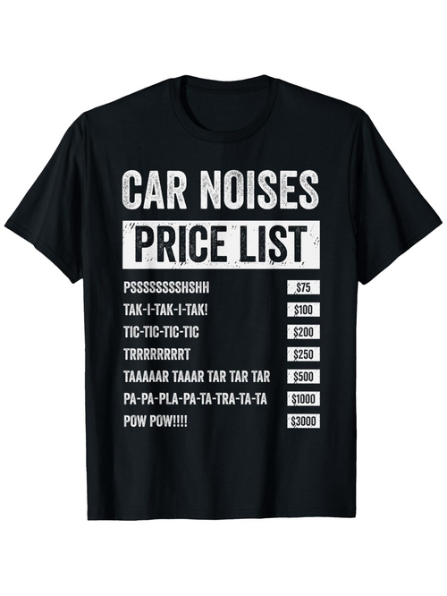 Men's Graphic T-Shirt Car Noises Price List Sound Effects Black T Shirt
