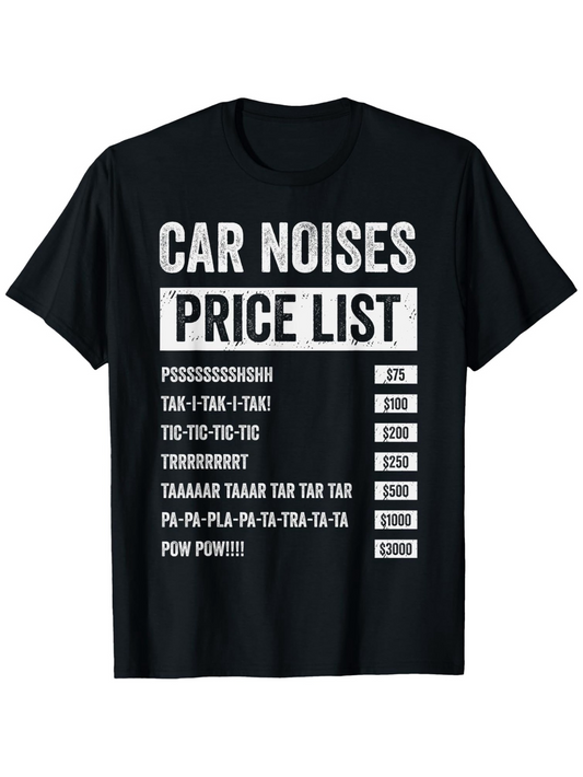 Men's Graphic T-Shirt Car Noises Price List Sound Effects Black T Shirt