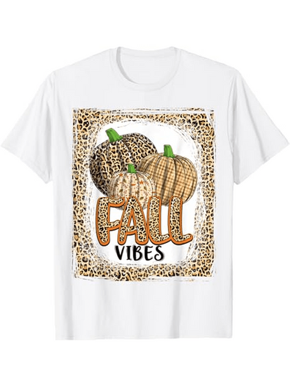 Men's Graphic T-Shirt Fall Vibes With Leopard Print Pumpkins Surrounded By Spotted Border