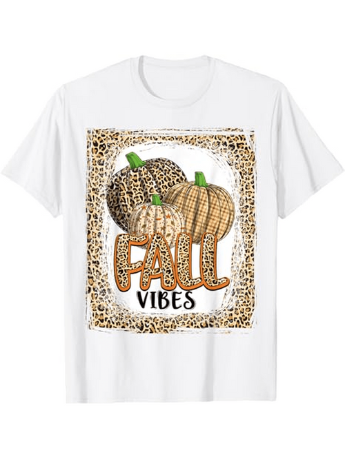 Men's Graphic T-Shirt Fall Vibes With Leopard Print Pumpkins Surrounded By Spotted Border