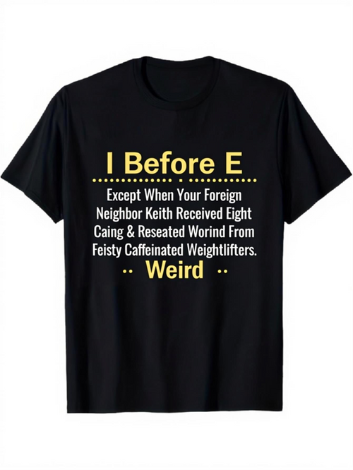Men's Graphic T-Shirt I Before E Weird Grammar Rule Text Statement T Shirt