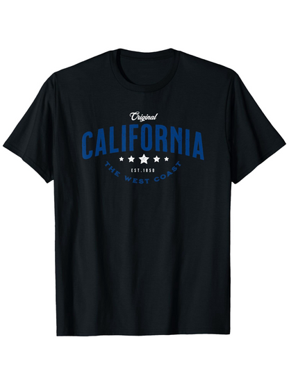 Men's Graphic T-Shirt Original California Blue Typography With Classic White Stars Underlined Text