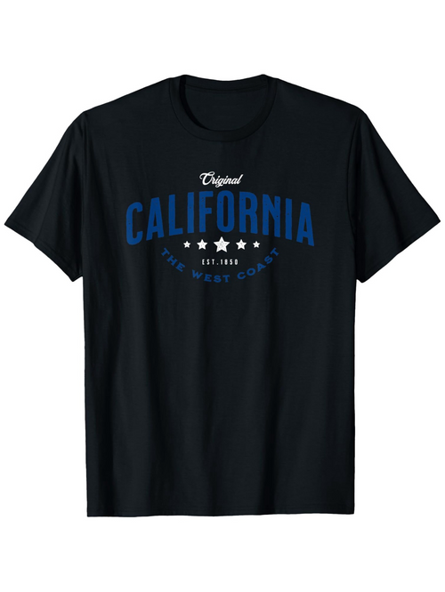 Men's Graphic T-Shirt Original California Blue Typography With Classic White Stars Underlined Text