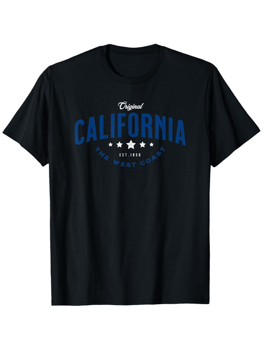 Men's Graphic T-Shirt Original California Blue Typography With Classic White Stars Underlined Text
