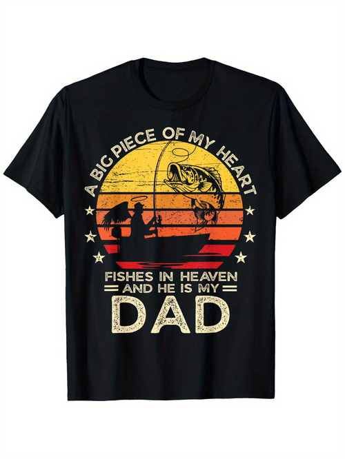 Men's Graphic T-Shirt A Big Piece Of My Heart Vintage Sunset Fishing With Dad