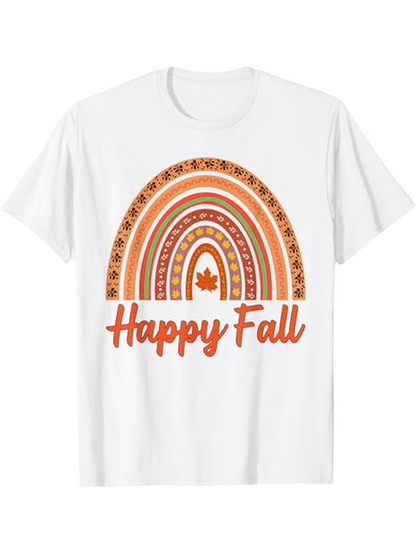 Men's Graphic T-Shirt Happy Fall Decorative Autumn Arches With Small Maple Leaf Rainbow