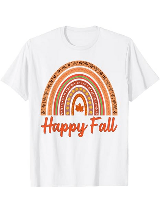 Men's Graphic T-Shirt Happy Fall Decorative Autumn Arches With Small Maple Leaf Rainbow