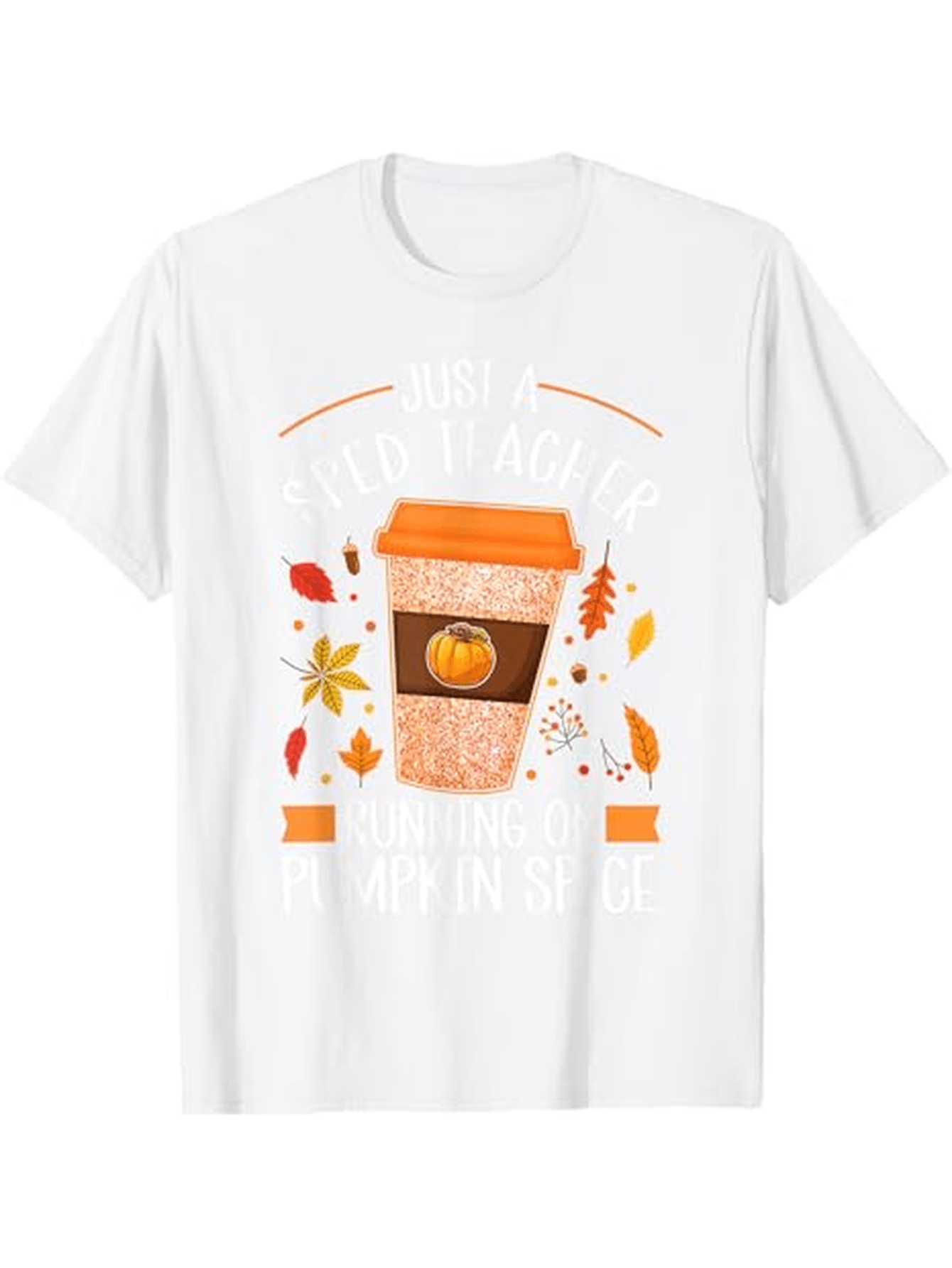 Men's Graphic T-Shirt Warm Autumn Leaves Falling Around Festive Pumpkin Coffee Cup
