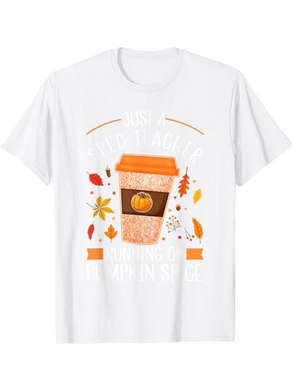 Men's Graphic T-Shirt Warm Autumn Leaves Falling Around Festive Pumpkin Coffee Cup