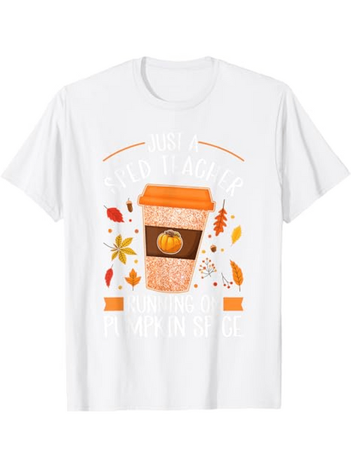 Men's Graphic T-Shirt Warm Autumn Leaves Falling Around Festive Pumpkin Coffee Cup