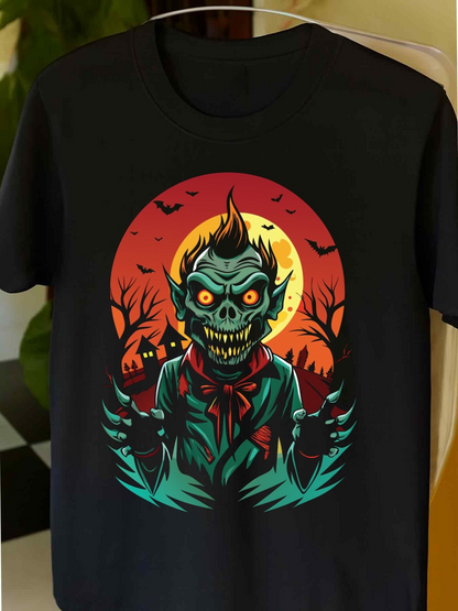 Men's Graphic T-Shirt Haunted Night With Glowing Eyes Creatures Among Twisted Trees Monster