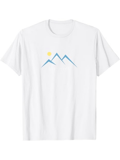 Men's Graphic T-Shirt Simple Blue Mountain Peaks With Rising Yellow Sun