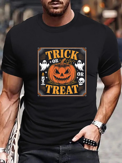 Men's Graphic T-Shirt Trick Or Treat Spooky Ghosts With Carved Pumpkin Halloween