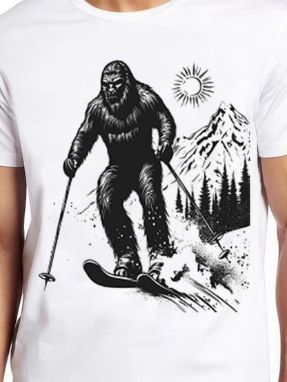 Men's Graphic T-Shirt Snowy Mountain Under Bright Sun With Skiing Mythical Creature
