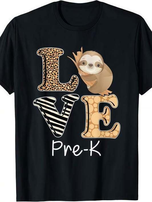 Men's Graphic T-Shirt Love Pre K Smiling Sloth With Animal Print Letters